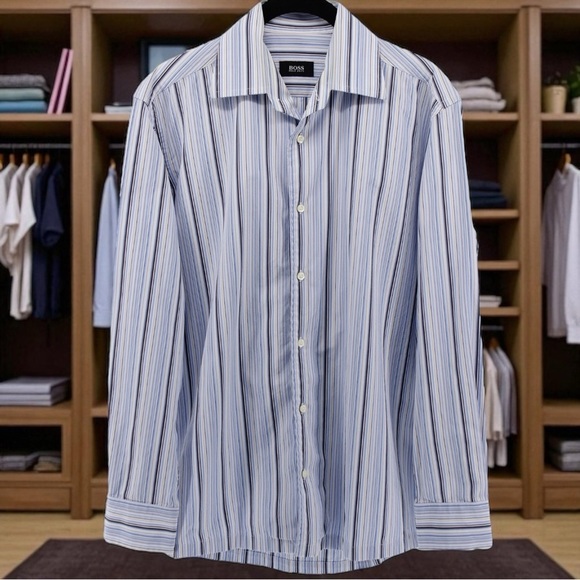 Hugo Boss Striped Career Casual Button Down Men’s 15 32/33 (S) - Picture 1 of 7